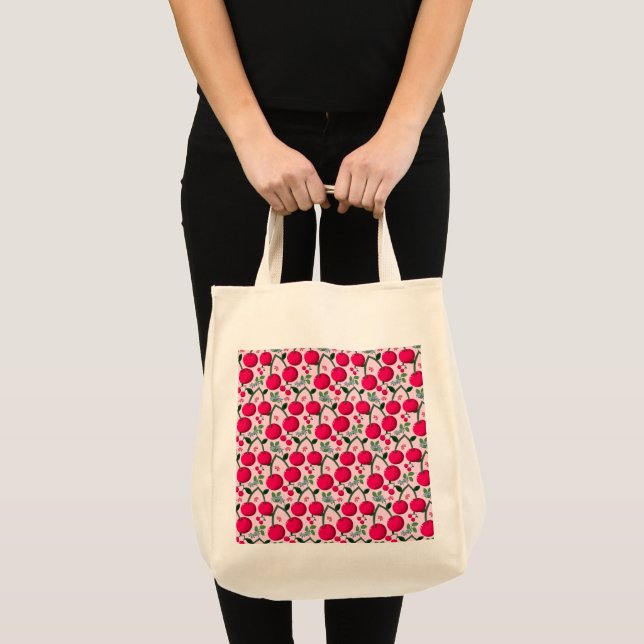 Bolsa Tote Cute Cherry  Pattern, Glossy Kawaii Fruit (Frente (produto))