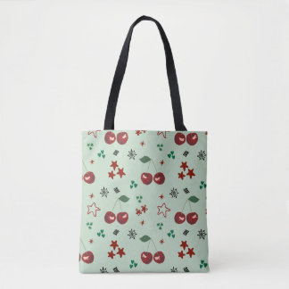 Bolsa Tote Cute Cherry Pattern Mint Green Cottagecore