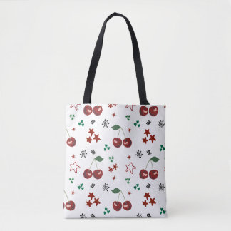 Bolsa Tote Cute Cherry Pattern Mint Green Cottagecore