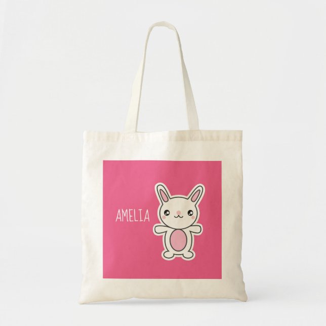 Bolsa Tote Cute Chibi Bunny Pink Personalizado (Frente)