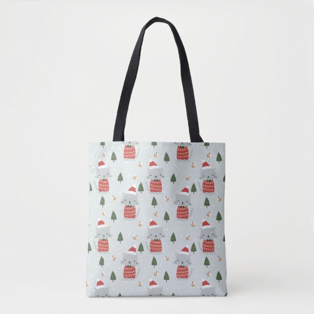 Bolsa Tote Cute Christmas Cat Pattern – Festive Holiday  (Frente)