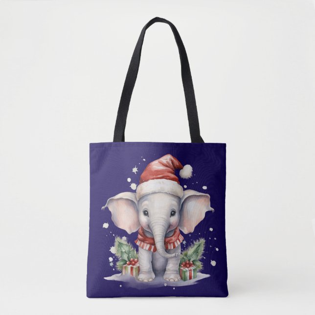 Bolsa Tote Cute Christmas Elephant (Frente)