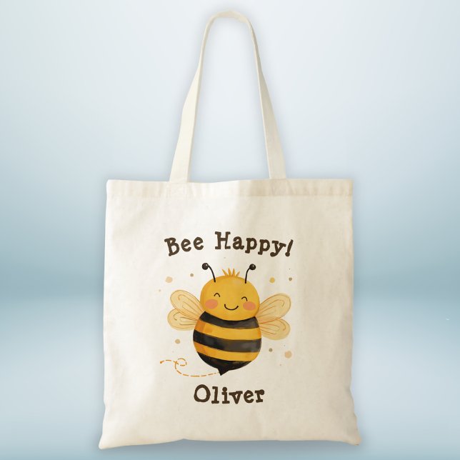 Bolsa Tote Cute Chubby Bumblebee "Bee Happy" (Criador carregado)