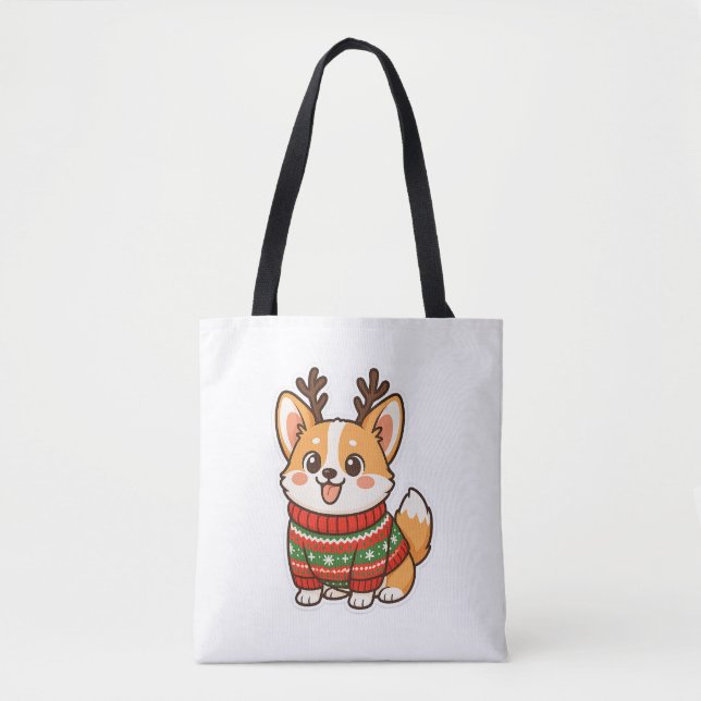Bolsa Tote Cute Corgi Dog Ugly Christmas Sweater Holiday Swea (Frente)