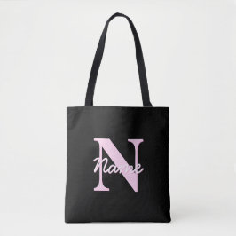Bolsa Tote Cute Customizable Monogram | Light Pink & Black