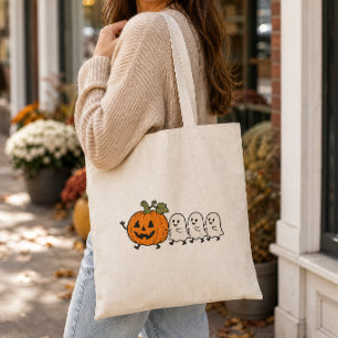 Bolsa Tote Cute Desfile de Fantasmas Halloween Abóbora Saco d
