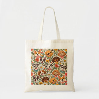 Bolsa Tote Cute Dogs and Colorful Floral Pattern