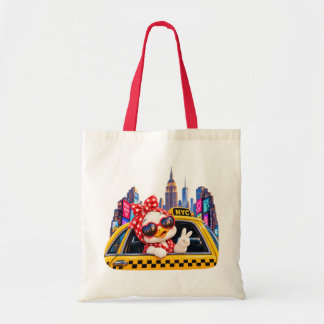 Bolsa Tote Cute Duck Girl in New York Taxi Travel Sticker