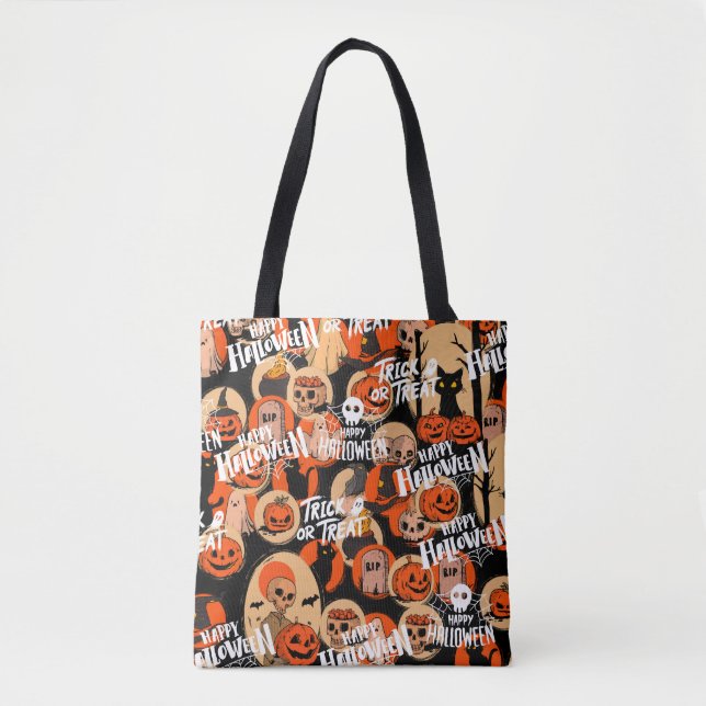 Bolsa Tote Cute e Assustador Halloween Vibrações Assustadoras (Frente)