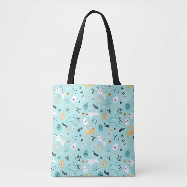 Bolsa Tote Cute Easter Bunny Pattern Kawaii Rabbits Eggs  (Frente)