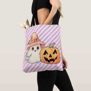 Bolsa Tote Cute Fantasma e Abóbora de Halloween