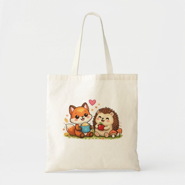 Bolsa Tote Cute Fox and Hedgehog Tote Bag – Adorable Woodland (Frente)