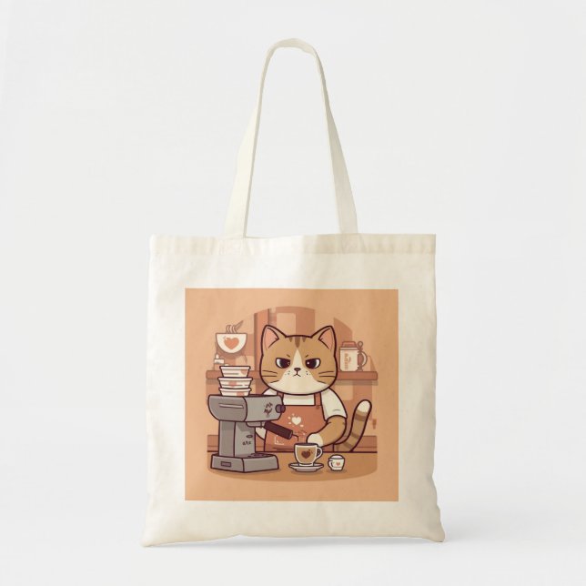 Bolsa Tote Cute Funny Cartoon Barista Cat Tote Bag (Frente)