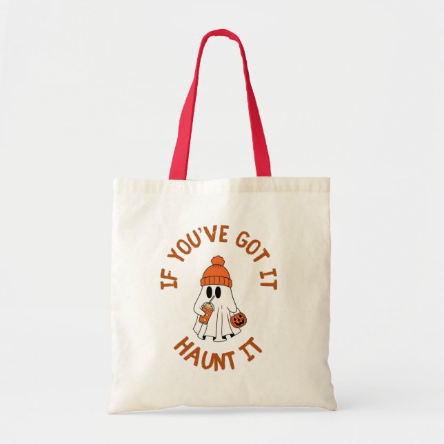 Bolsa Tote Cute Ghost Halloween Tote with Pumpkin Spice Vibes (Frente)