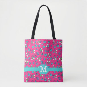 Bolsa Tote Cute Girly Arco-íris Corações & Gems Padrão Monogr