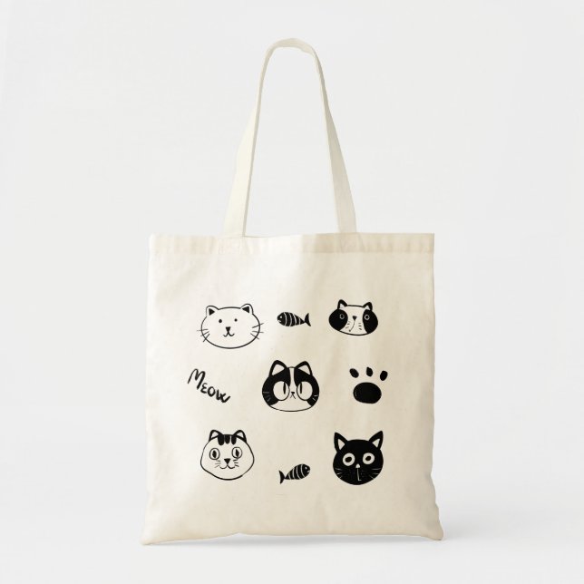 Bolsa Tote Cute Hand-drawn Cat Faces Doodle  (Frente)