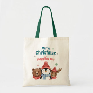 Bolsa Tote Cute Happy Animal Watercolor Christmas