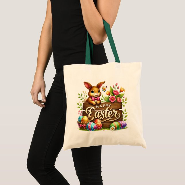 Bolsa Tote Cute Happy Easter bunny  (Frente (produto))