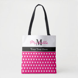 Bolsa Tote Cute Heart Pattern Pink Monogram Name Any Text