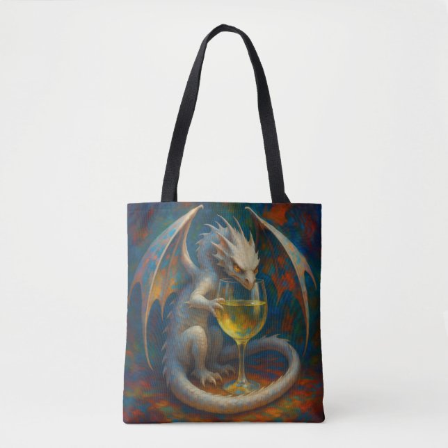 Bolsa Tote Cute Ivory Dragon & White Wine Fantasy Art (Frente)