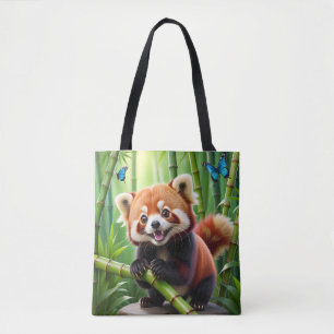 Bolsa Tote Cute Kawaii estilo Red Panda em uma Floresta Bambo