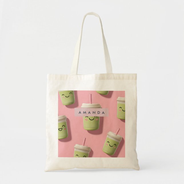 Bolsa Tote Cute Kawaii Pastel Smoothie Matcha Personalizado (Frente)