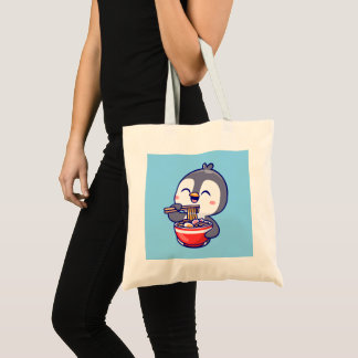 Bolsa Tote Cute Kawaii Penguin Eating Ramen Bowl