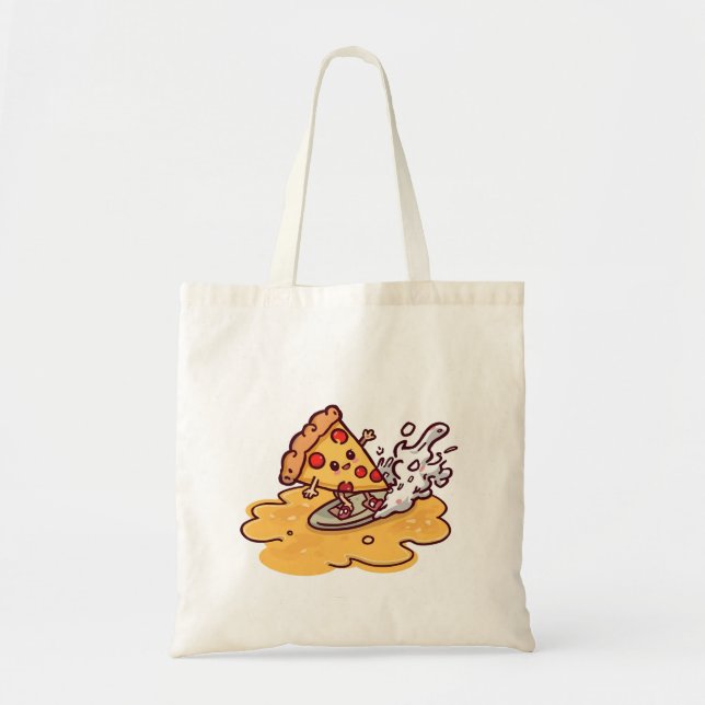 Bolsa Tote Cute Kawaii Pizza Tote Bag Funny Cheesy Food  (Frente)