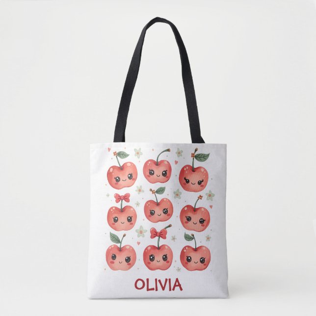 Bolsa Tote Cute Kawaii Sorrisos de Cereja (Frente)