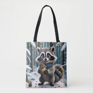 Bolsa Tote Cute Kawaii style Raccoon com pinho de creme de pi