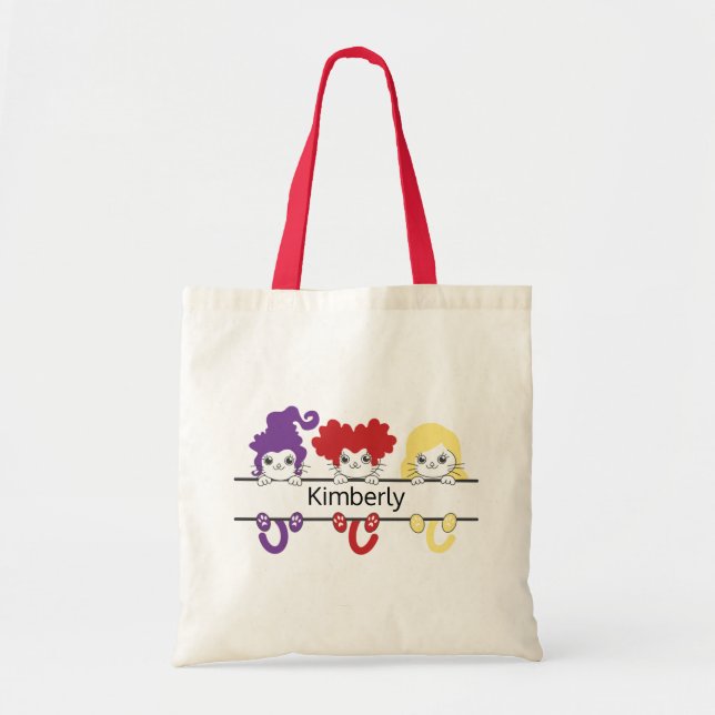 Bolsa Tote Cute Kawaii Witch Sisters Cats Name Monogram (Frente)