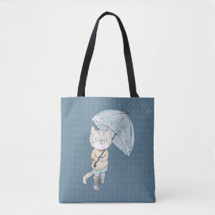 Bolsa Tote Cute Kitten com a ilustração Umbrella em Chuva