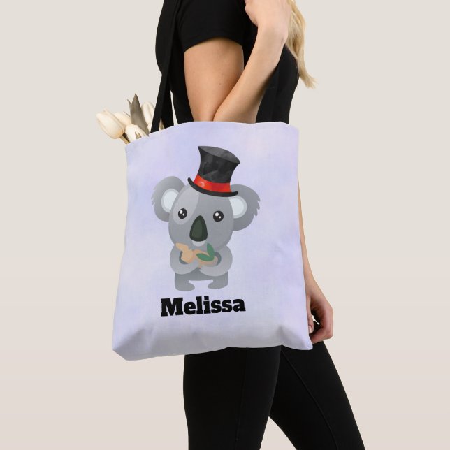 Bolsa Tote Cute Koala em um Black Top Hat Custom (Close Up)