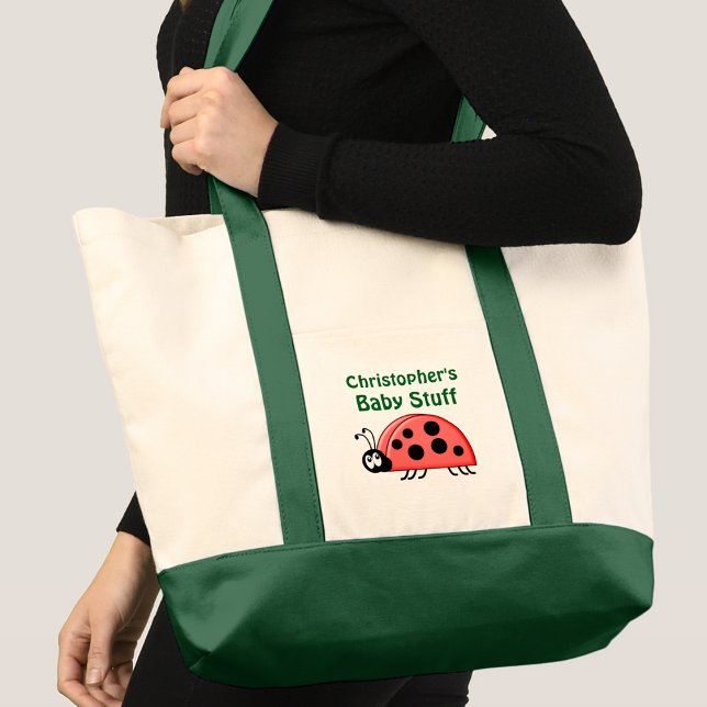 Bolsa Tote Cute ladybug baby stuff name black green (Criador carregado)