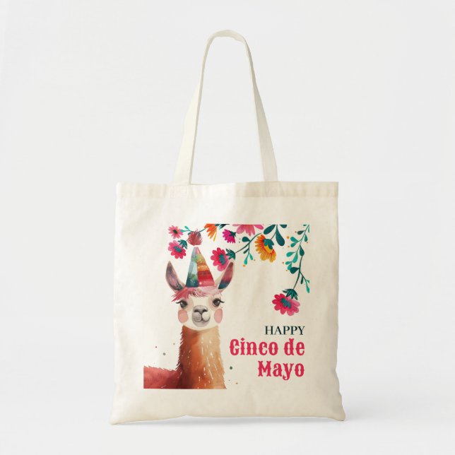 Bolsa Tote Cute Lama Floral Happy Cinco de Mayo (Frente)