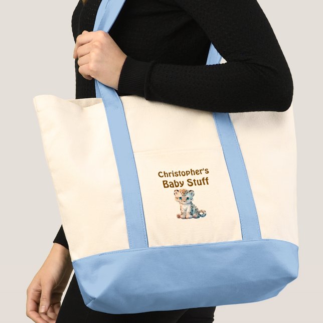 Bolsa Tote Cute leopard baby stuff name blue brown (Criador carregado)