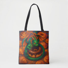Bolsa Tote Cute Mini Dragão Verde & Fantasia de Donut Arte