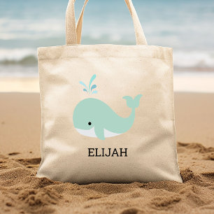 Bolsa Tote Cute Mint Green Whale Kids Personalizado
