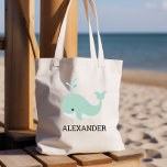 Bolsa Tote Cute Mint Green Whale Kids Personalizado<br><div class="desc">Esta bolsa de tote das crianças para amantes de os animais mostra uma ilustração fofa de uma baleia verde-menta. Personalize-o com o nome do seu filho em letras negras. Faz uma bolsa de excelente para rapazes ou raparigas!</div>