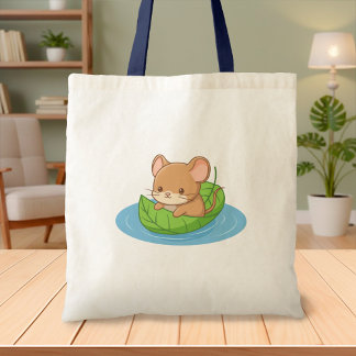 Bolsa Tote Cute Mouse in a Leaf Boat