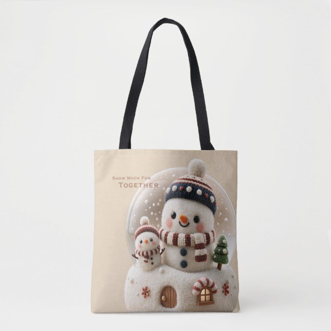 Bolsa Tote Cute Needle Felted Snowman Snowglobe (Frente)