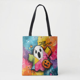Bolsa Tote Cute Patchwork Ghost Colorful Splatter Art