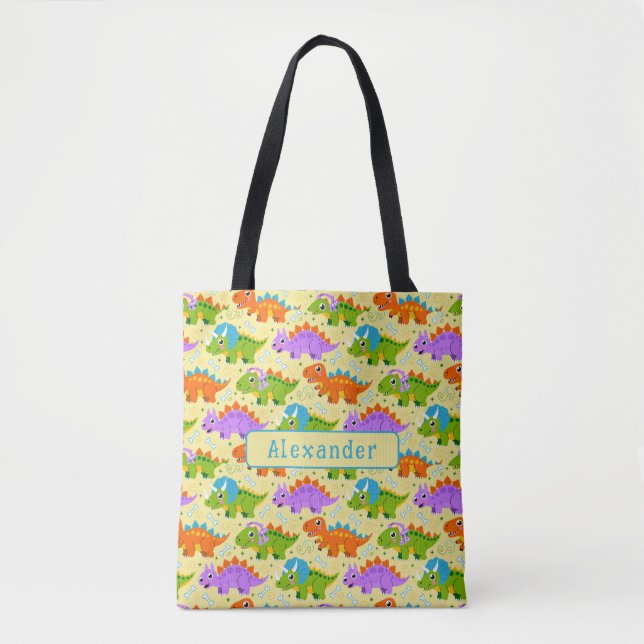 Bolsa Tote Cute Personalizável Impressão de Dinossauro (Frente)