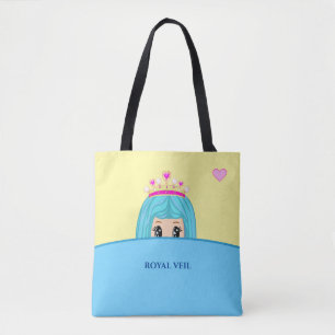 Bolsa Tote Cute Princess royal veil em turquesa e amarelo