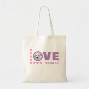 Bolsa Tote Cute Puppy Dog Love Hearts Valentines Day Lavender