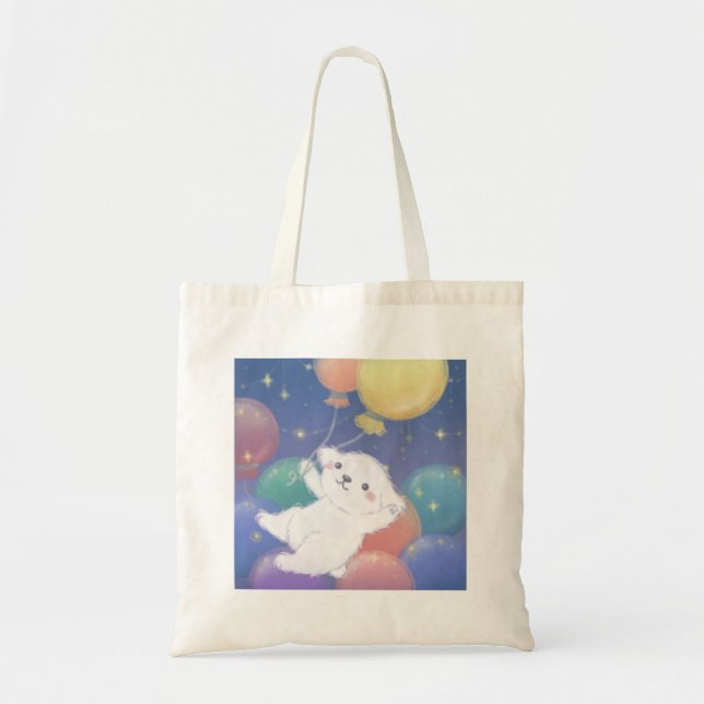 Bolsa Tote Cute Puppy with Balloons & Stars (Frente)