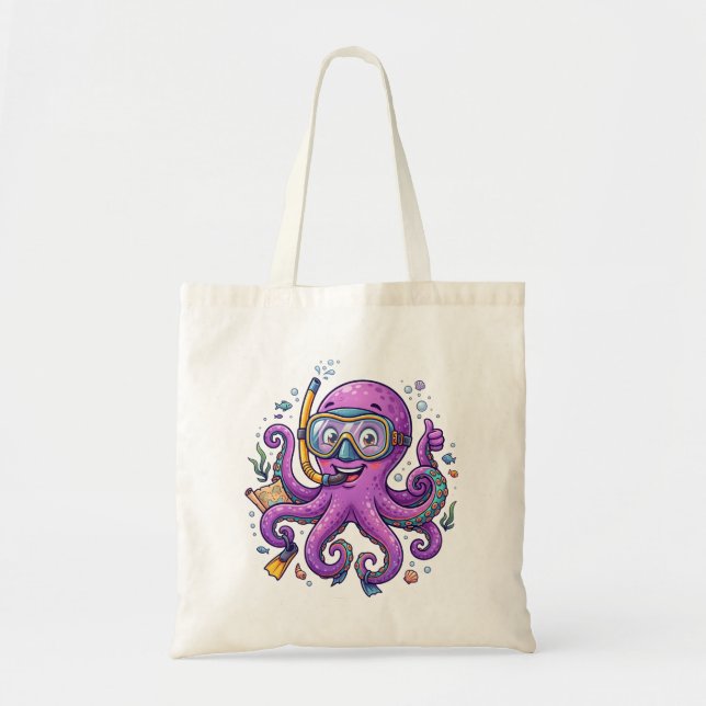 Bolsa Tote Cute Purple Octopus Treasure Hunter (Frente)