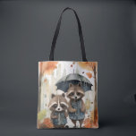 Bolsa Tote Cute Raccoons in the Rain<br><div class="desc">Cute Raccoons in the Rain holding an umbrella</div>