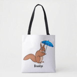 Bolsa Tote Cute red squirrel with umbrella cartoon