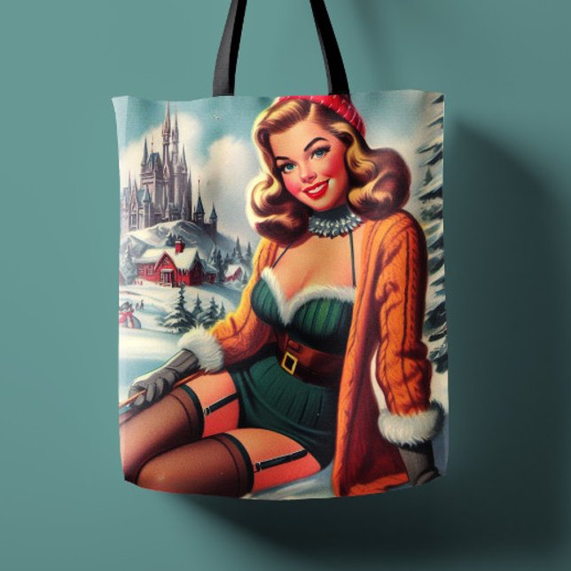 Bolsa Tote Cute Retro Inverno Pin-up (Criador carregado)